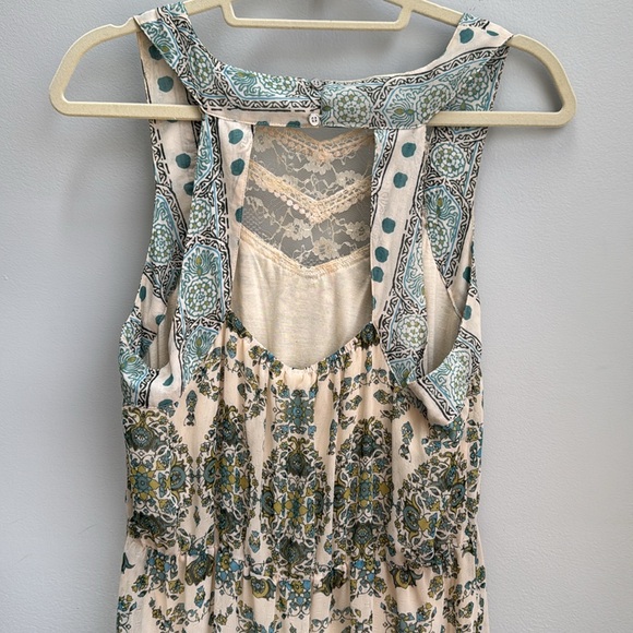 Free People lace front maxi dress double front slit Moroccan cream green print - Picture 9 of 16